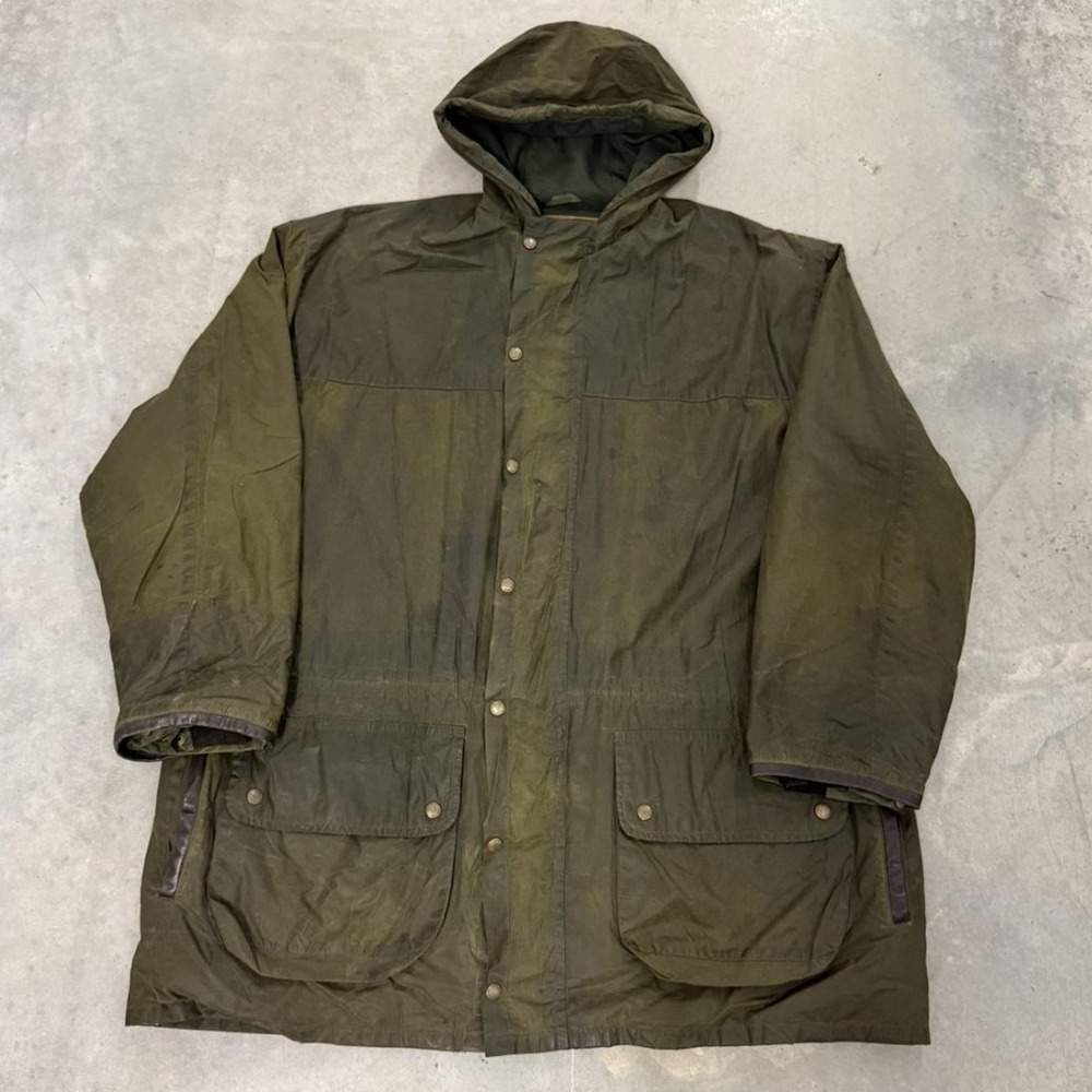 Vintage lewis creek Waxed Cotton Hooded Jacket Olive Green‎ Utility Field Coat